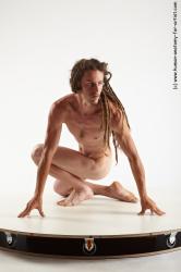 Nude Man White Kneeling poses - ALL Slim Brown Kneeling poses - on one knee Dreadlocks Realistic